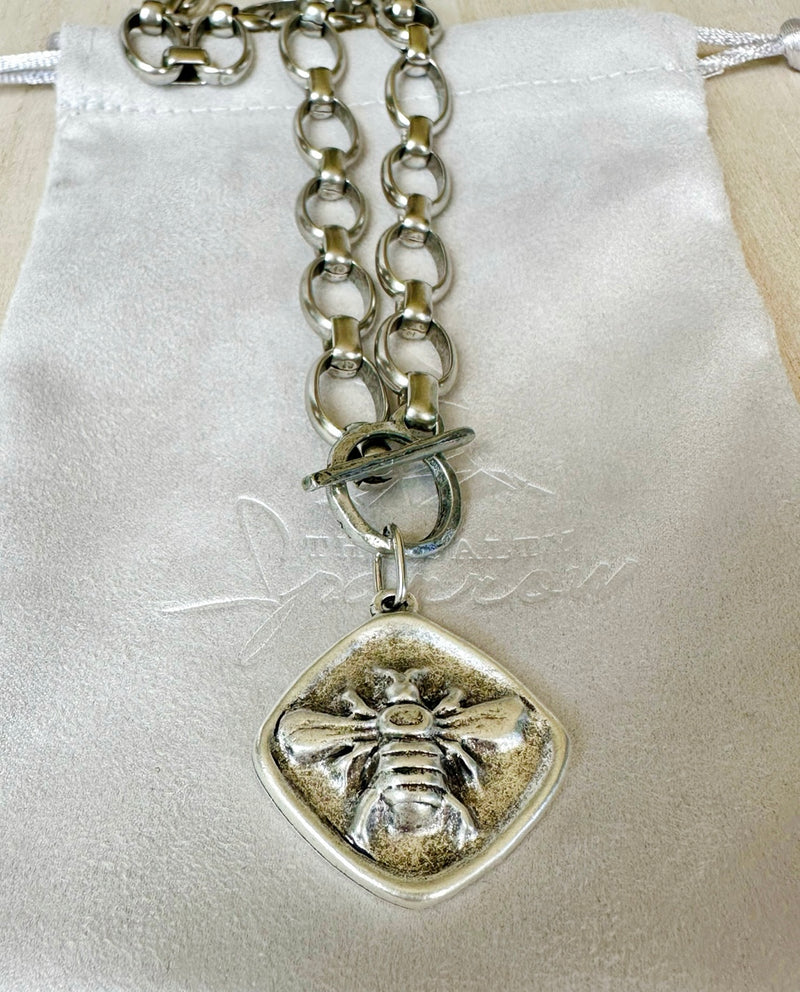 Silver bee toggle necklace