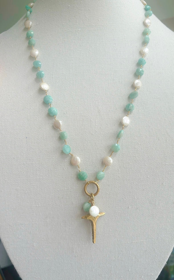 Coin Amazonite & Pearl Necklace