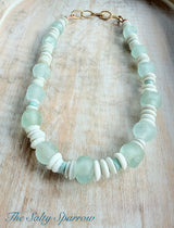 Blue ivy recycled glass necklace
