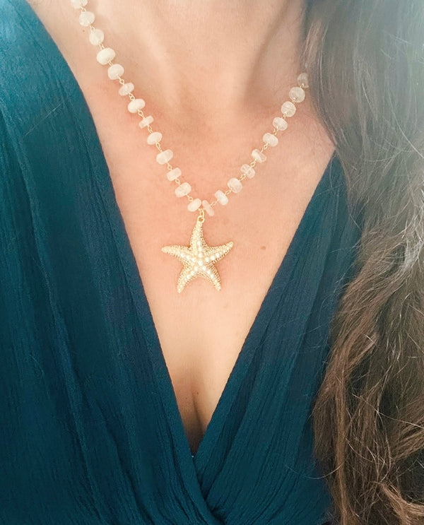 Moonstone starfish necklace