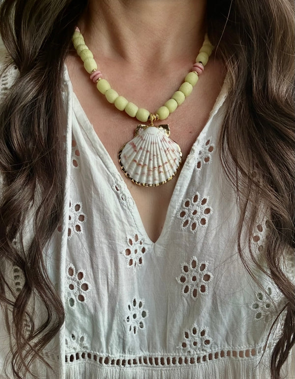 Lemon cello recycled glass shell necklace