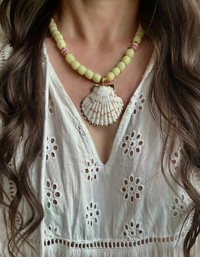 Lemon cello recycled glass shell necklace