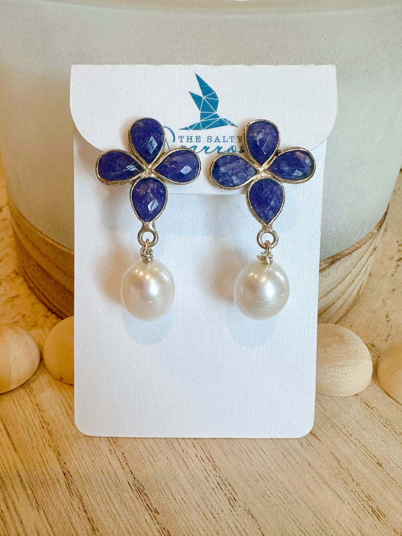 Blue sapphire & pearl drop earrings