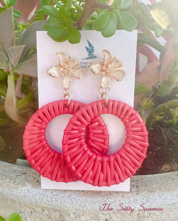 Peony Raffia Hoop Earrings