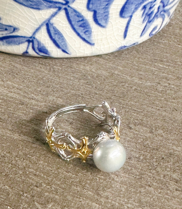 Sterling Gold/Silver Dove Gray Pearl Ring