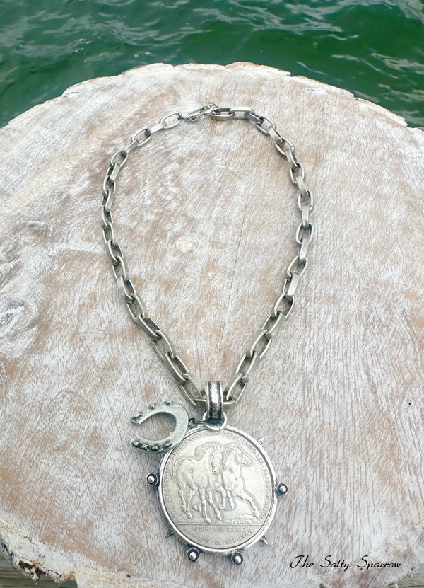 Silver Stallions & Horseshoe Necklace