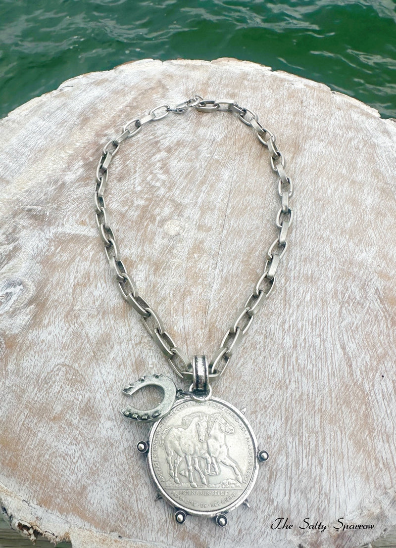 Silver Stallions & Horseshoe Necklace