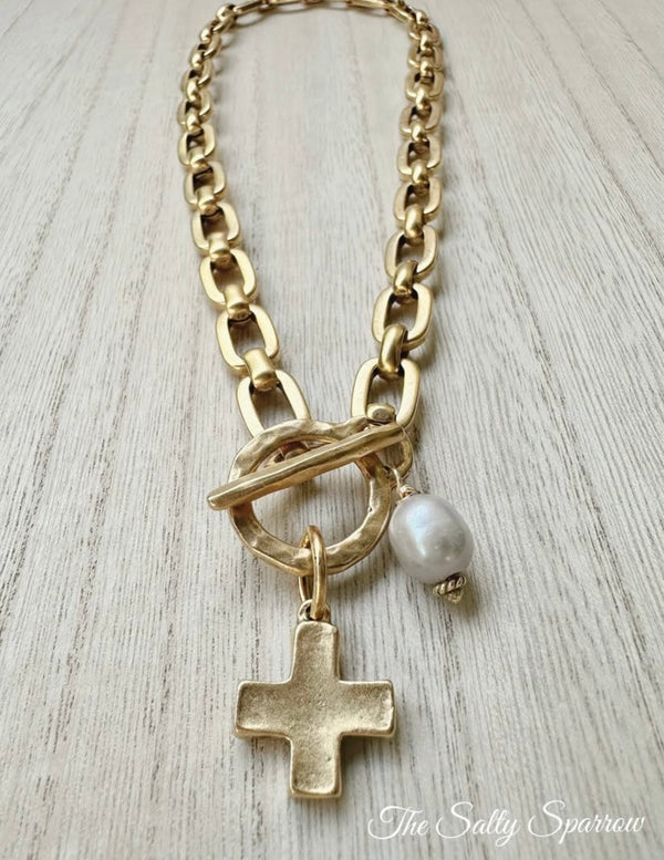 Modern toggle cross necklace