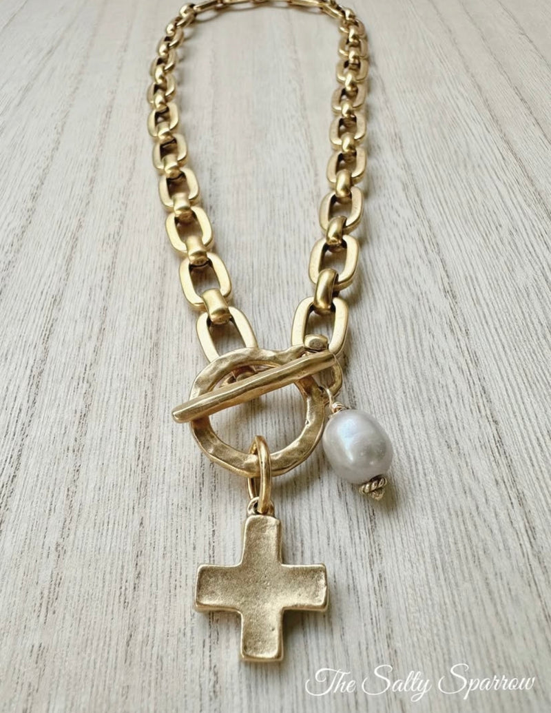 Modern toggle cross necklace
