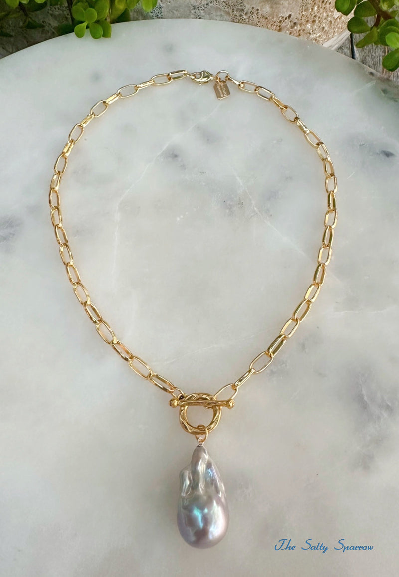 Iridescent Silver Baroque Pearl Necklace