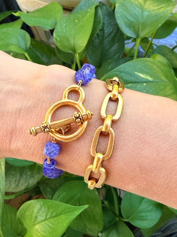 Blue moonstone & chunky toggle bracelet set
