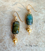 Luminous Labradorite & Golden Pearl Earrings