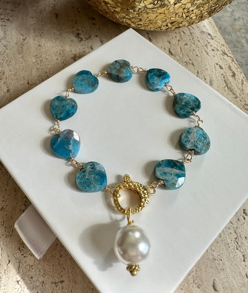 Pacific Blue Apatite Microfaceted Heart gemstone bracelet