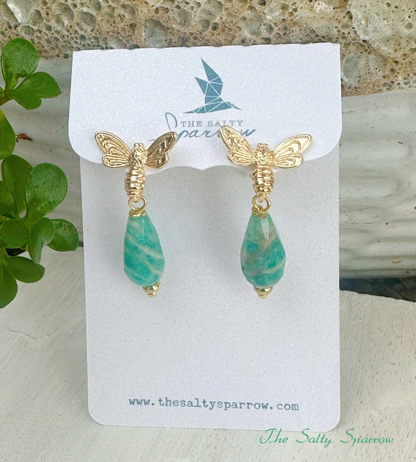 Honeybee with Amazonite Teardrop Earrings
