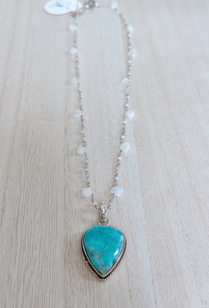 Moonstone necklace with sterling silver larimar pendant