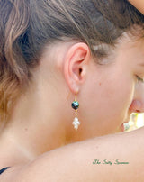 Freshwater Pearl Cross & Emerald Earrings
