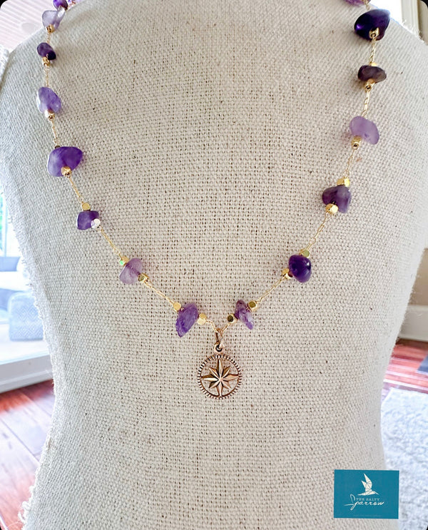 Amethyst compass star necklace