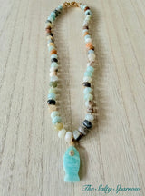 Amazonite fish necklace