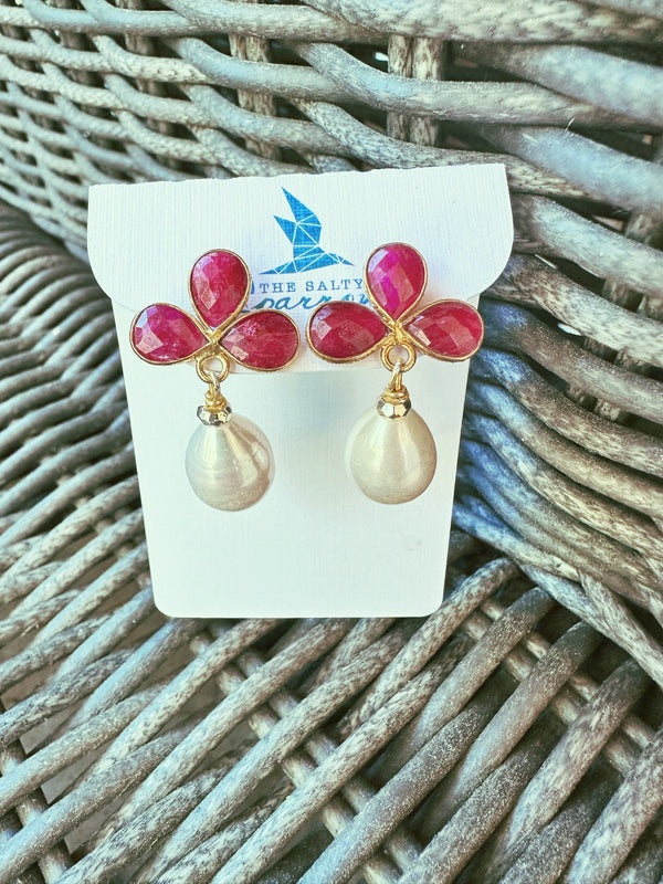 Ruby and pearl drop earrings