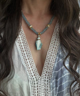 Blue spiral conch seashell necklace
