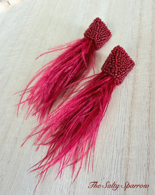 Merlot feather earrings