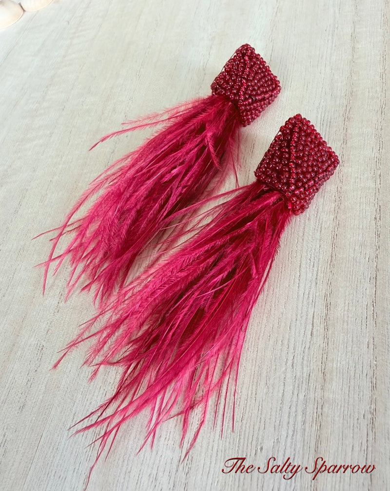 Merlot feather earrings