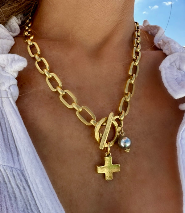 Modern toggle cross necklace