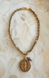 Religious Mother Mary Medallion Double Sided Chain Necklace