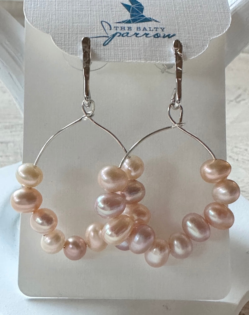 Multi peach/pink freshwater pearl hoops