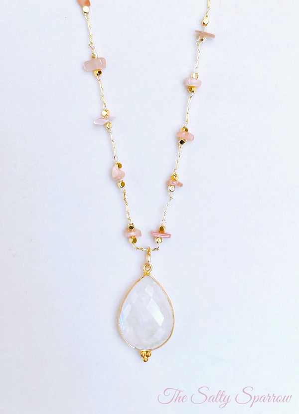 Sunstone necklace with moonstone pendant