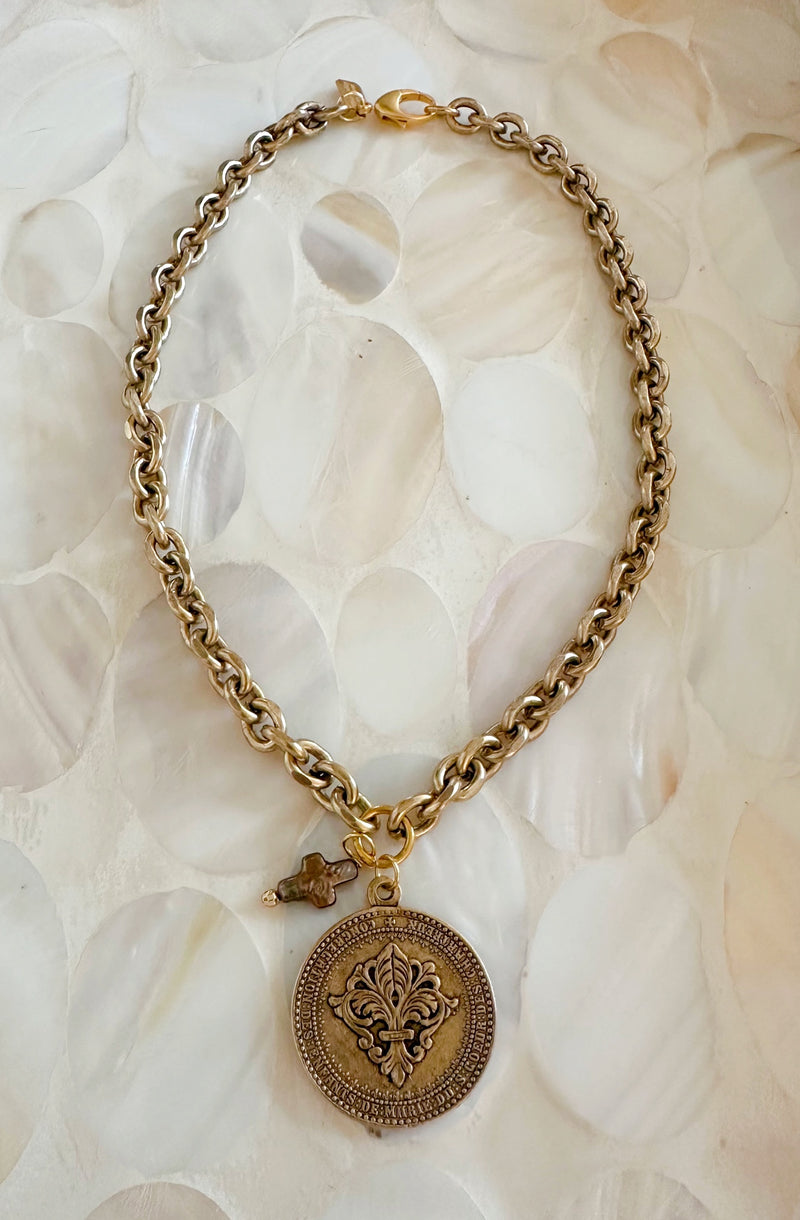 Religious Mother Mary Medallion Double Sided Chain Necklace