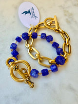 Blue moonstone & chunky toggle bracelet set