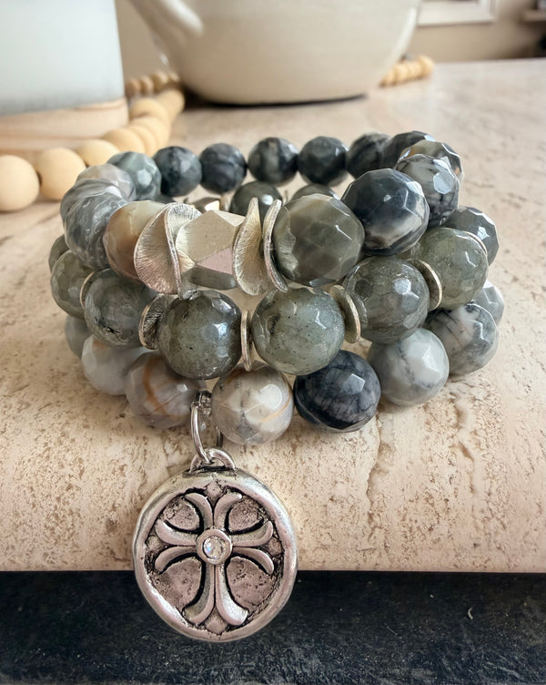 Mixed smokey Jasper and labradorite stack