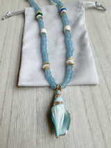 Blue spiral conch seashell necklace