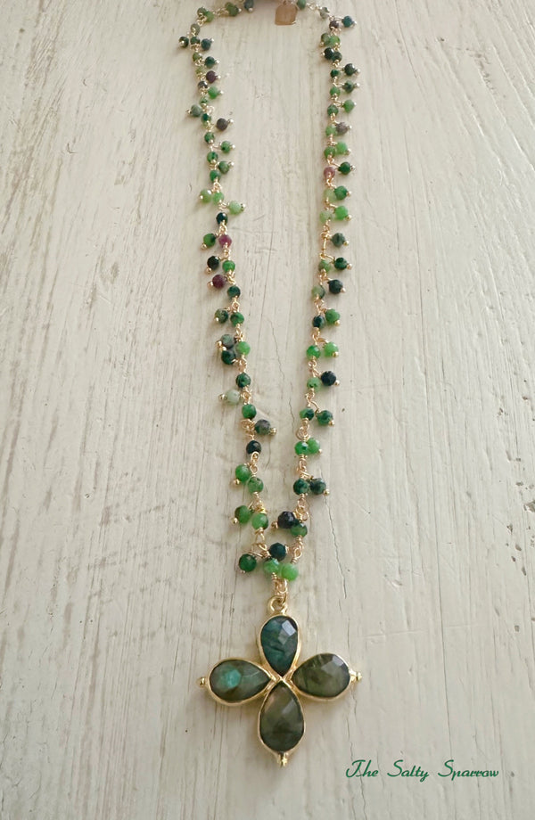 Green Quartz Dangles with Labradorite Star Pendant