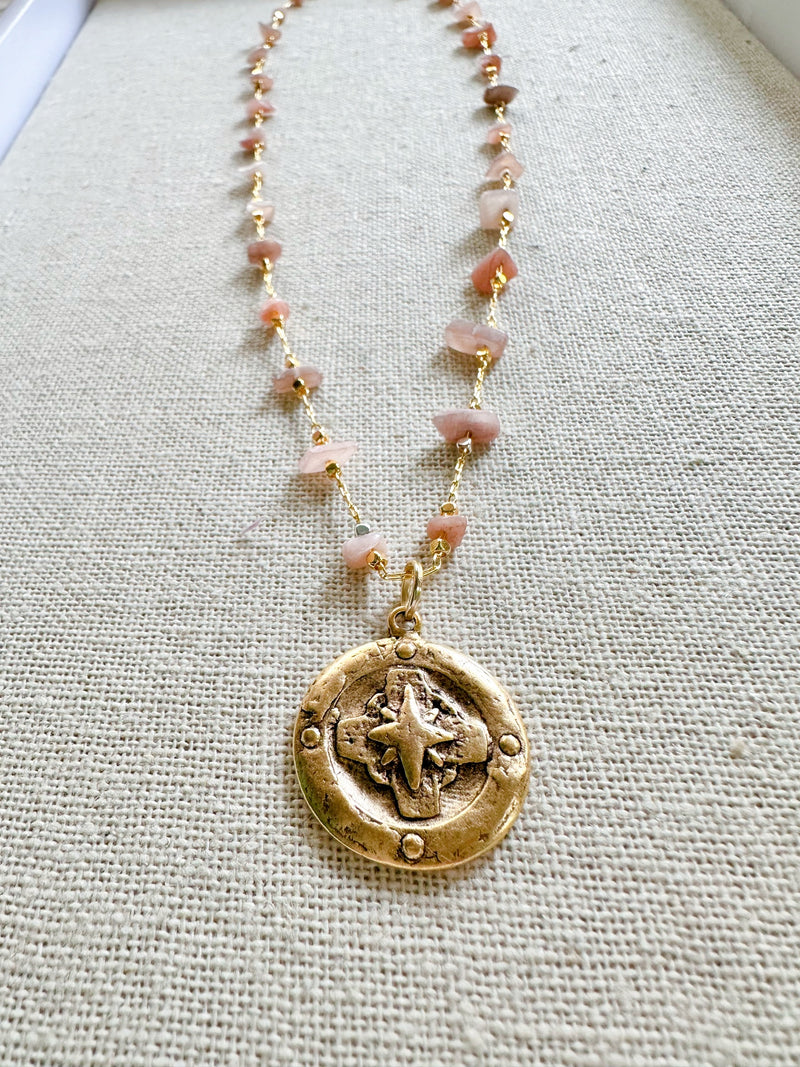 Sunstone cross/ compass necklace