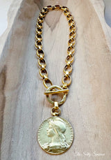 French medal toggle chain necklace