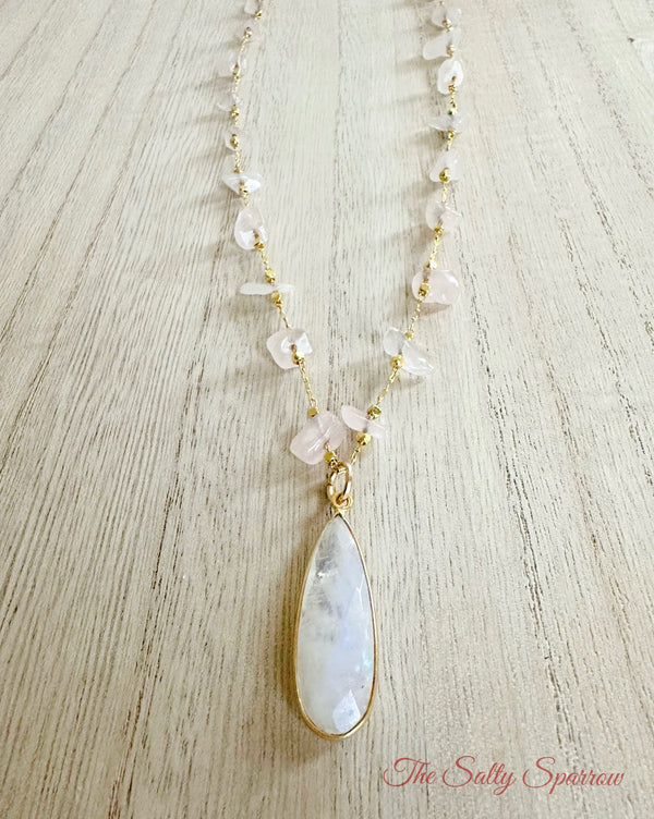 Rose quartz & moonstone pendant necklace