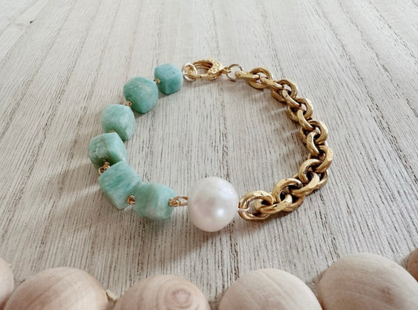 Russian Amazonite & pearl chain bracelet