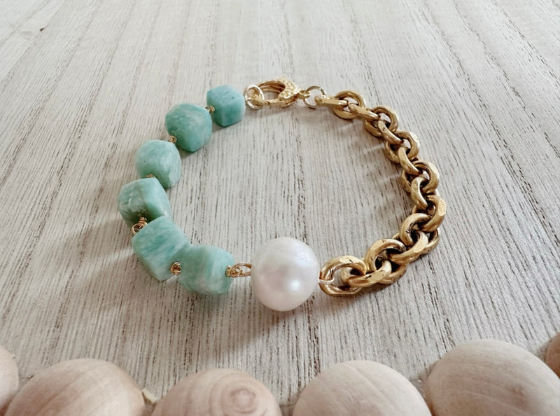 Russian Amazonite & pearl chain bracelet