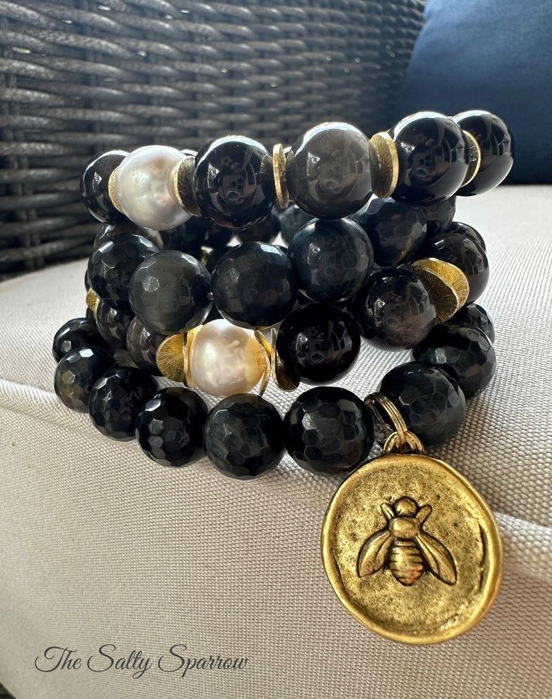Silver obsidian and black opal stack