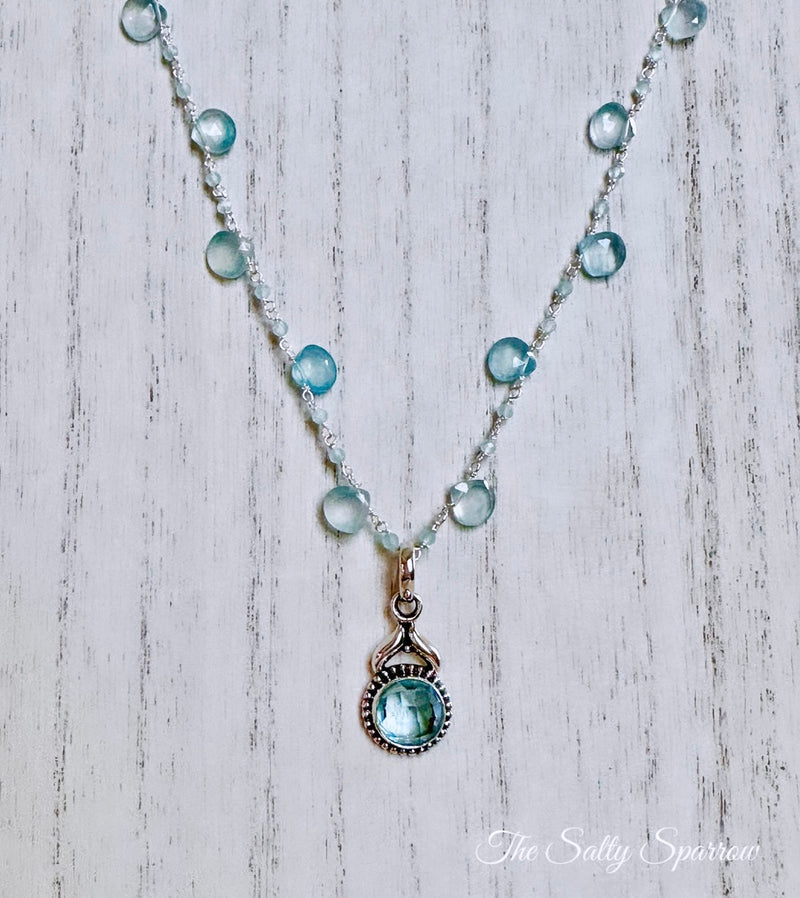Chalcedony & aquamarine drop necklace