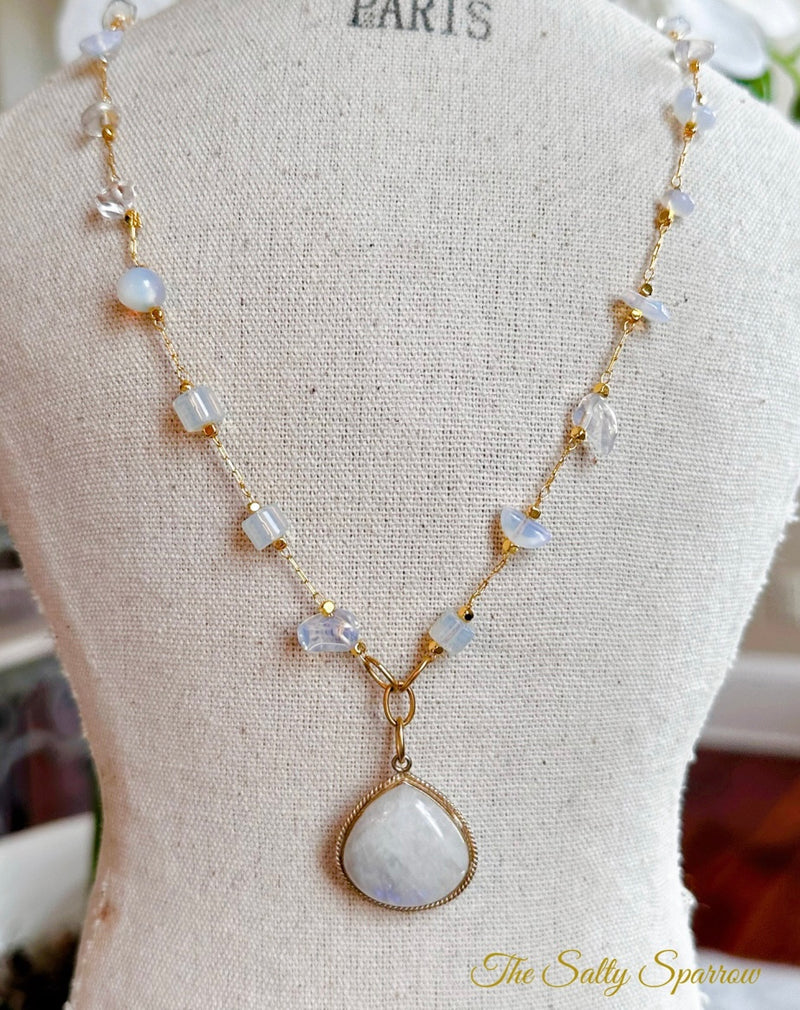 Milky chalcedony and moonstone necklace