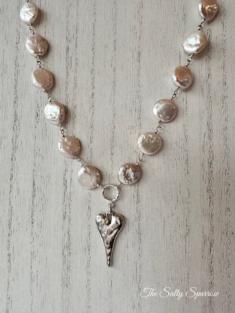 Blush coin pearl heart necklace
