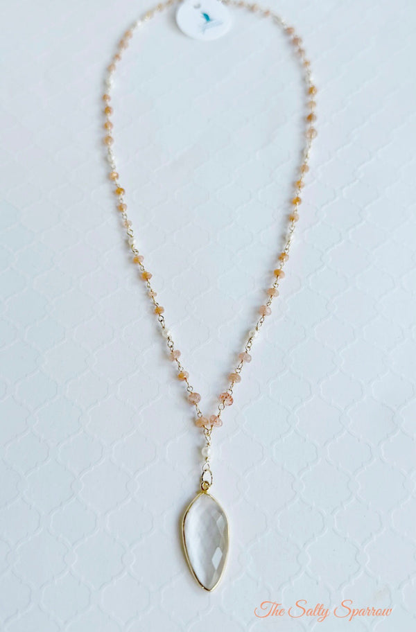 Peach moonstone & pearl necklace