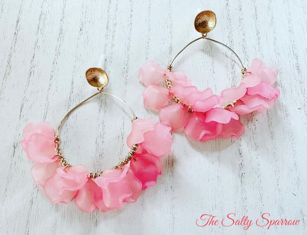 Pink petal hoop earrings