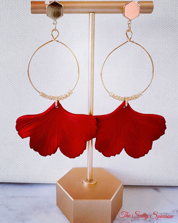 Scarlet poppy hoop earrings