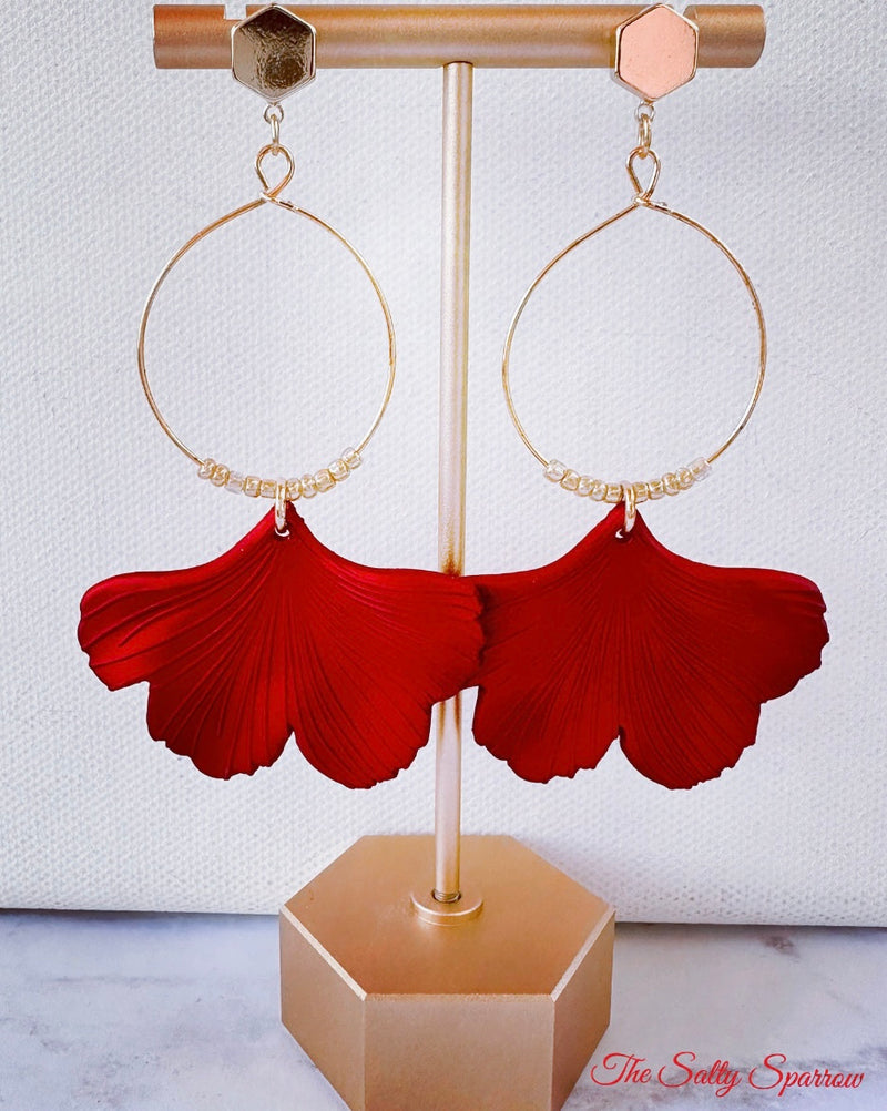 Scarlet poppy hoop earrings