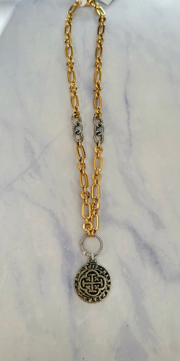 Gold Filled Chain with Silver Chain Accents & Coptic Cross Pendant