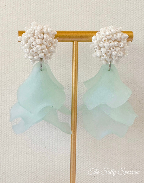 Ice blue petal drop earrings